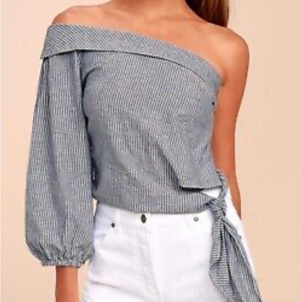 Blue striped one shoulder top from free people.